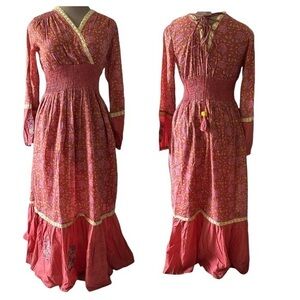 Ethnic Floral Motif Print Cotton Maxi Dress